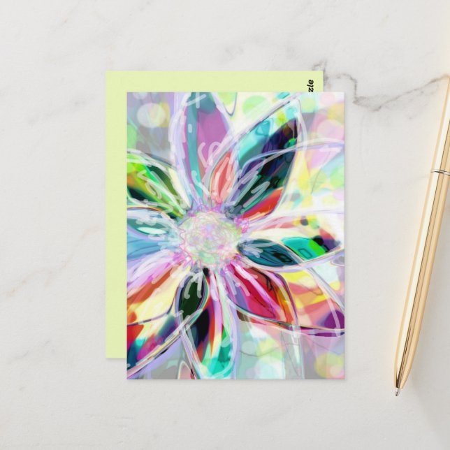 Postcard with Bright Abstract Floral Art (Front/Back In Situ)