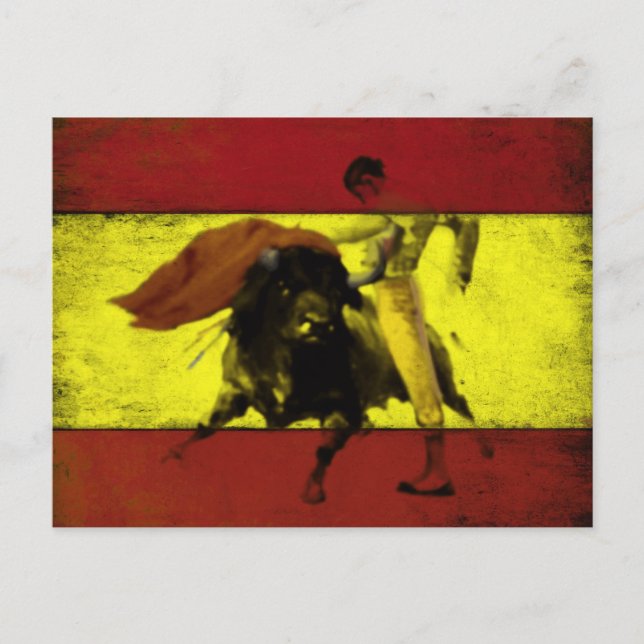 Postcard with Bullfight on Dirty Spanish Flag (Front)