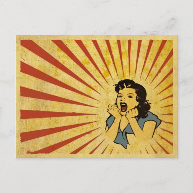 Postcard with Cool Vintage Girl Drawing (Front)