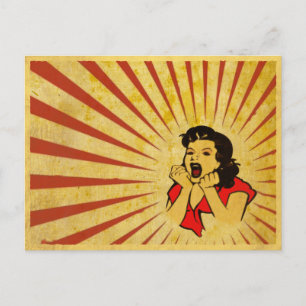 Postcard with Cool Vintage Red Dress Girl Drawing