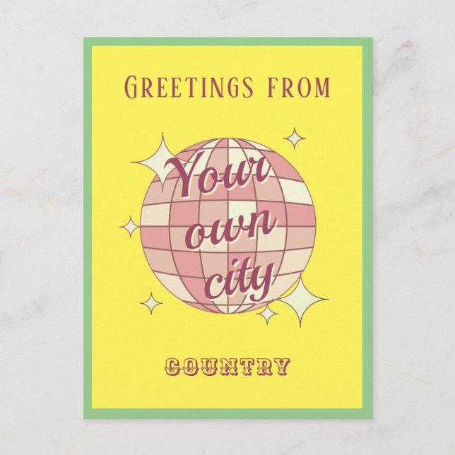 Postcard with customisable city name yellow (Front)