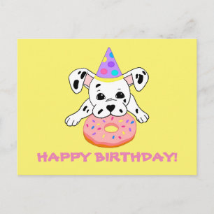 Postcard with cute Dalmatian puppy with doughnut