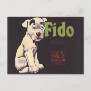 Postcard with Cute Dog on Lemon Crate Label Print
