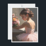 Postcard with dancer holding bouquet of flowers<br><div class="desc">Charming postcard of a pink-tipped dancer holding a bouquet of flowers in soft colors matching her suit. This postcard is perfect for giving away or sending girls or women who like dancing images,  and especially girls who take dance classes or their teachers.</div>