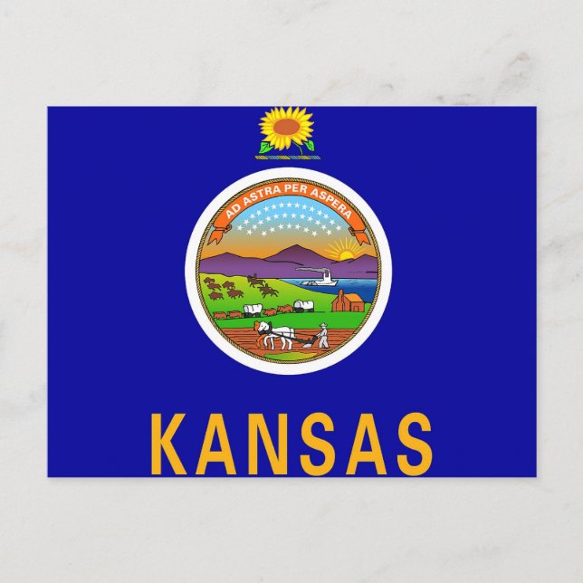 Postcard with Flag of Kansas State - USA (Front)