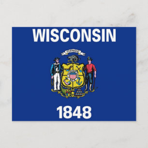 Postcard with Flag of Wisconsin State - USA