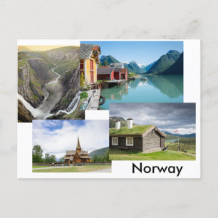 Postcard with four landscapes in Norway