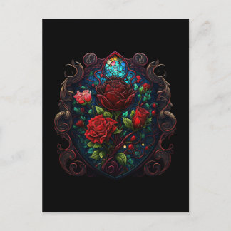 Postcard with Gothic Inspired Heart and Flowers