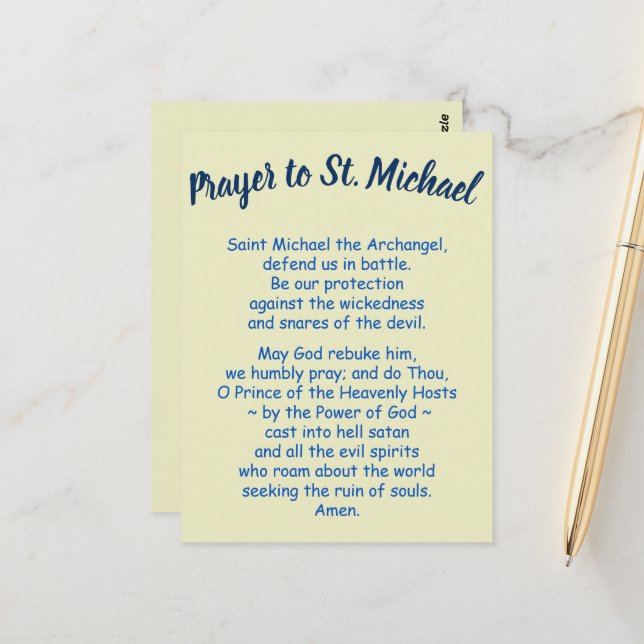 Postcard with Prayer to Saint Michael Customisable (Front/Back In Situ)