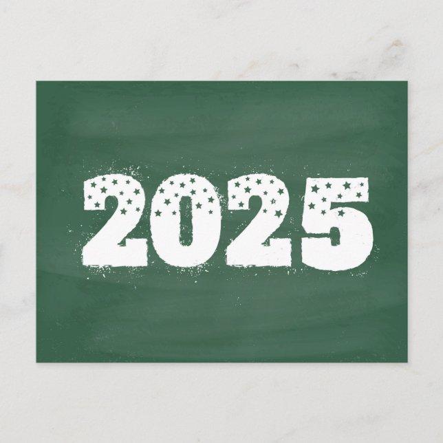 Postcard with text of 2025 on chalkboard. New year (Front)