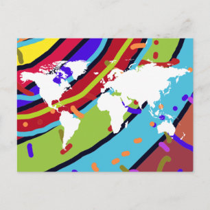 postcard with the world map in colours