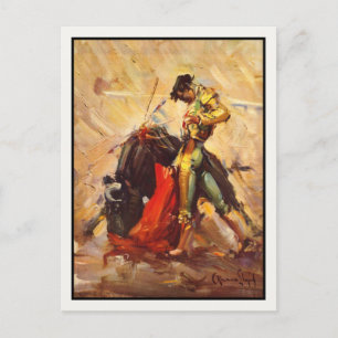 Postcard With Vintage Bull Fighting Poster