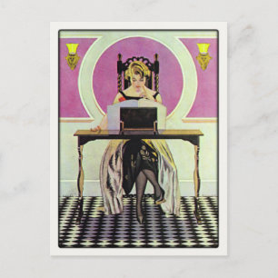 Postcard with Vintage Girl Reading