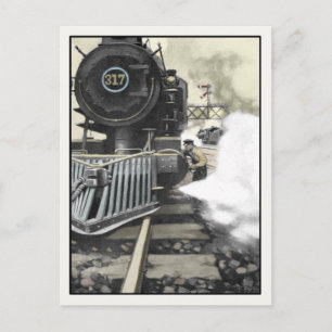 Postcard with Vintage Railway Illustration