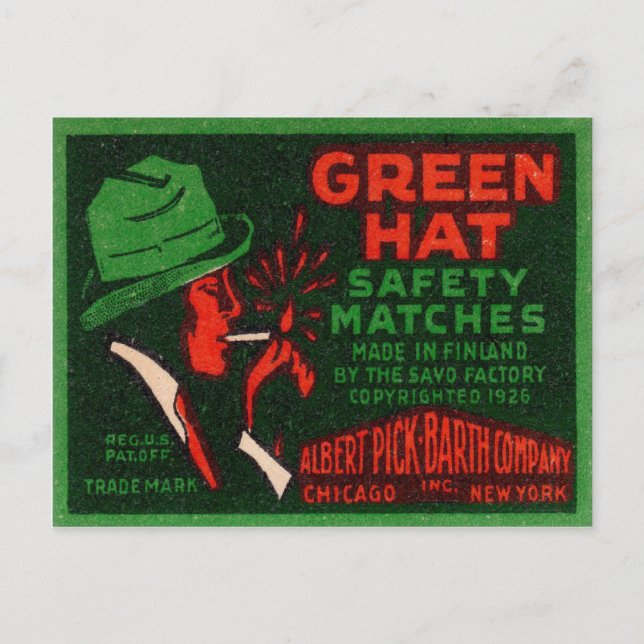 Postcard with Vintage Safety Matches Print (Front)