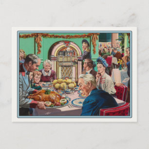 Postcard with Vintage Thanksgiving Meal