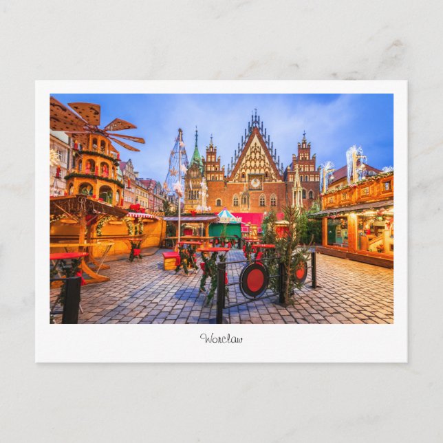 Postcard Worclaw night scene, Poland (Front)