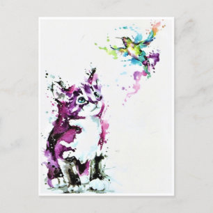 Postcards - Kitten and Hummingbird