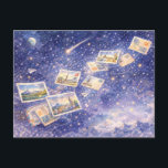 Postcrossing Cosmic Journey Postcard<br><div class="desc">A magical watercolor illustration of postcards traveling through a starry night sky like a cosmic journey around the world. Vintage stamps, dreamy landscapes, and paper airplanes float among stars and galaxies, celebrating the beauty of travel, connection, and sending postcards across the globe. This whimsical design is perfect for postcrossing lovers,...</div>