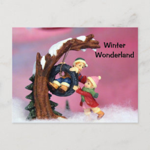 Postcrossing - Winter Wonderland Kids Tree Swing Postcard