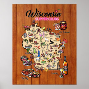 Poster - 16 x 20 - Wisconsin Supper Club Map