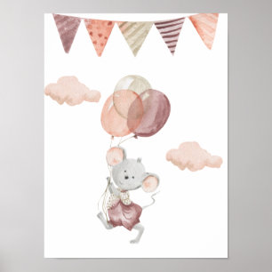 Poster 30,5x40,6cm - Little Mouse With Balloon