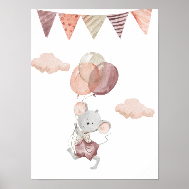 Poster 30,5x40,6cm - Little Mouse With Balloon (Front)