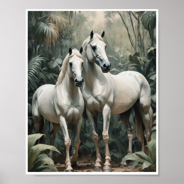 Poster Abstract Art White Horses Wall Art (Front)