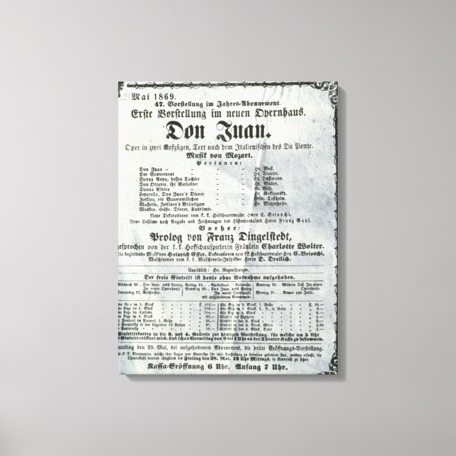 Poster advertising a performance of 'Don Juan' Canvas Print (Front)