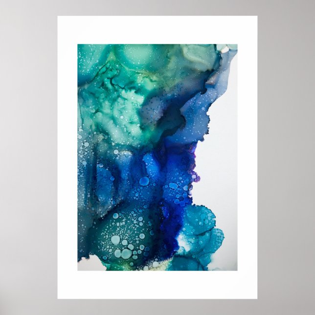 Poster -  Alcohol Ink Art Posters Blue Green (Front)