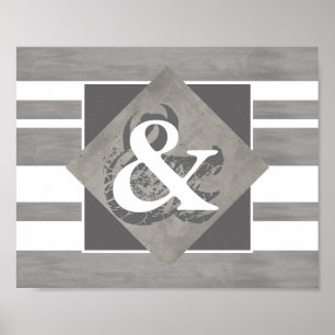 poster ampersand grey and white distressed