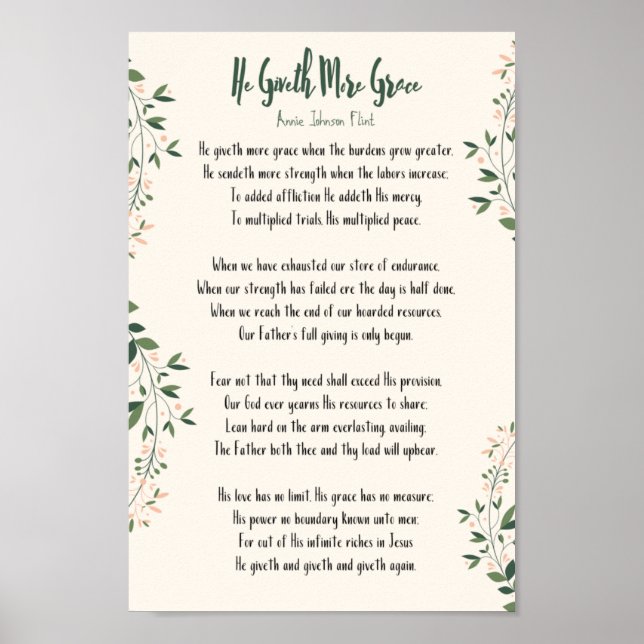 Poster Annie Johnson Flint - He Giveth More Grace (Front)