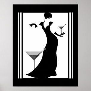 Poster ART DECO LADY Black White