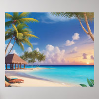 Poster Art Ocean Beach Scene