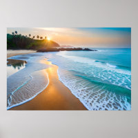 Poster Art Ocean Beach Scene