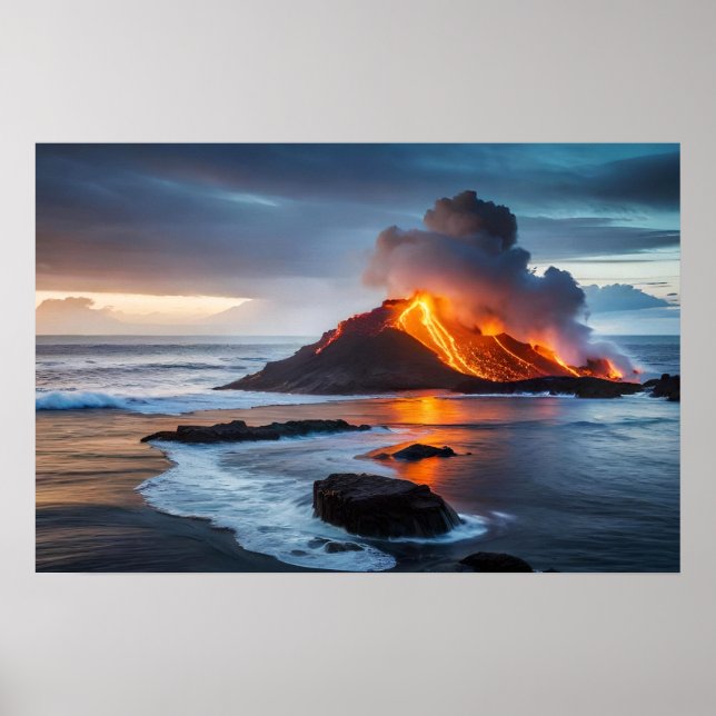 Poster Art Volcanic Ocean Scene (Front)