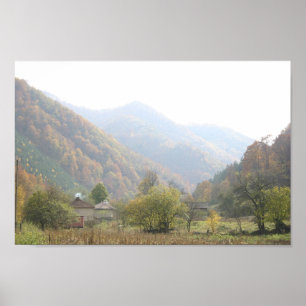 Poster Autumn Day Village Mountain Photo