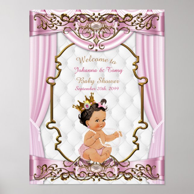 Poster Baby Shower Girl,  Princess, pink, 8.5x11 (Front)
