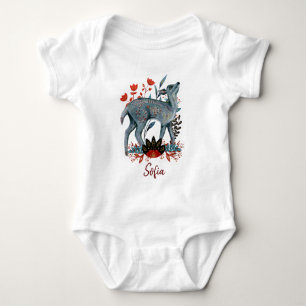 Poster baby shower red and blue with animals baby  baby bodysuit