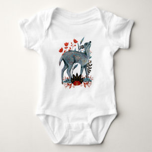 Poster baby shower red and blue with animals baby bodysuit