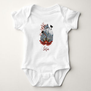 Poster baby shower red and blue with animals bodysuit