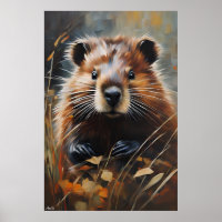 Poster | Beaver | Oil Painting Style