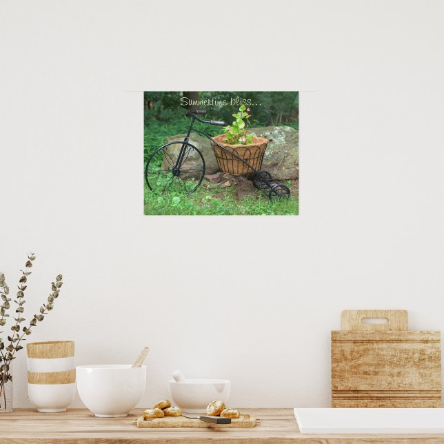 Poster Bicycle Pink Flowers in Basket (Kitchen)