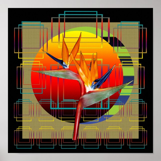 Poster | Bird of Paradise Flower Sunset Geometric (Front)
