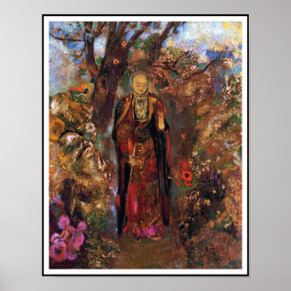 Poster: Buddha Walking Among the Flowers Poster