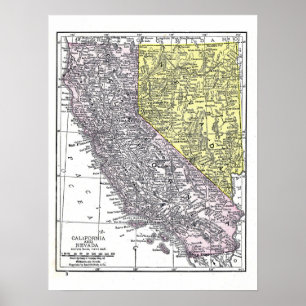 Poster: California and Nevada map, 1921 Poster