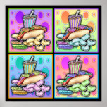 Poster, Canvas - Pop Art Hot Dog with Chips and a Poster<br><div class="desc">There's nothing more Americana than a Hot Dog and this POP ART HOT DOG with potato chips, pickle slice and cold soda is my tribute to a classic pop culture fast food. It's a cool illustration for a hot dog! Have some fun and PERSONALIZE your purchases with your own text...</div>