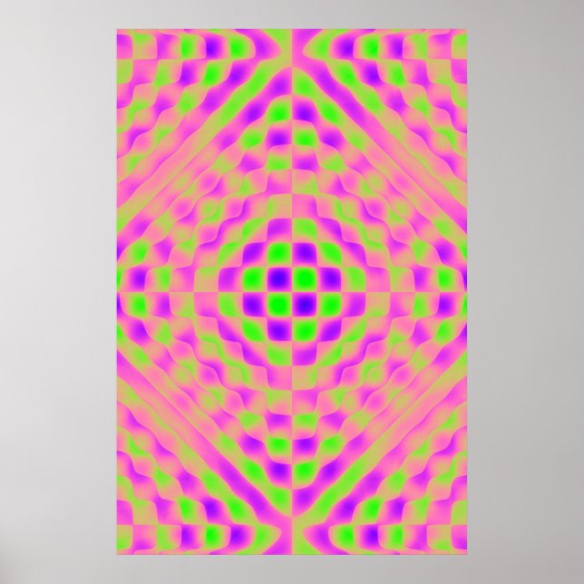 Poster, Chequered Abstract, Purple, Pink, Lime Poster (Front)