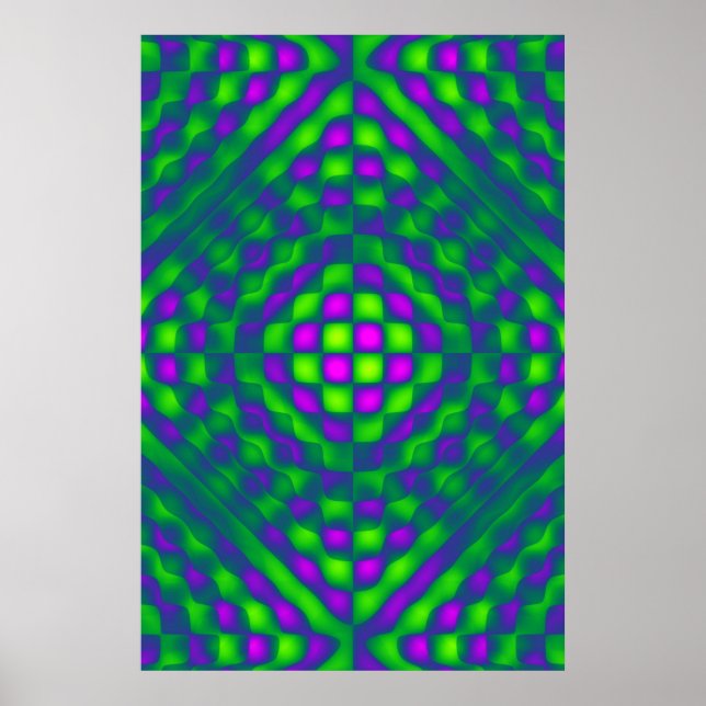 Poster, Chequered Abstract, Teal Green, Blue, Pink Poster (Front)