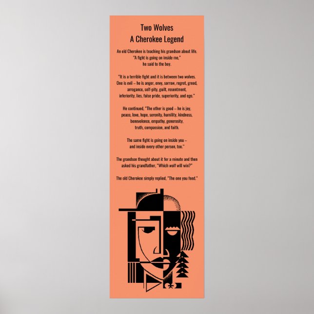 Poster Cherokee Legend Two Wolves The one you feed (Front)